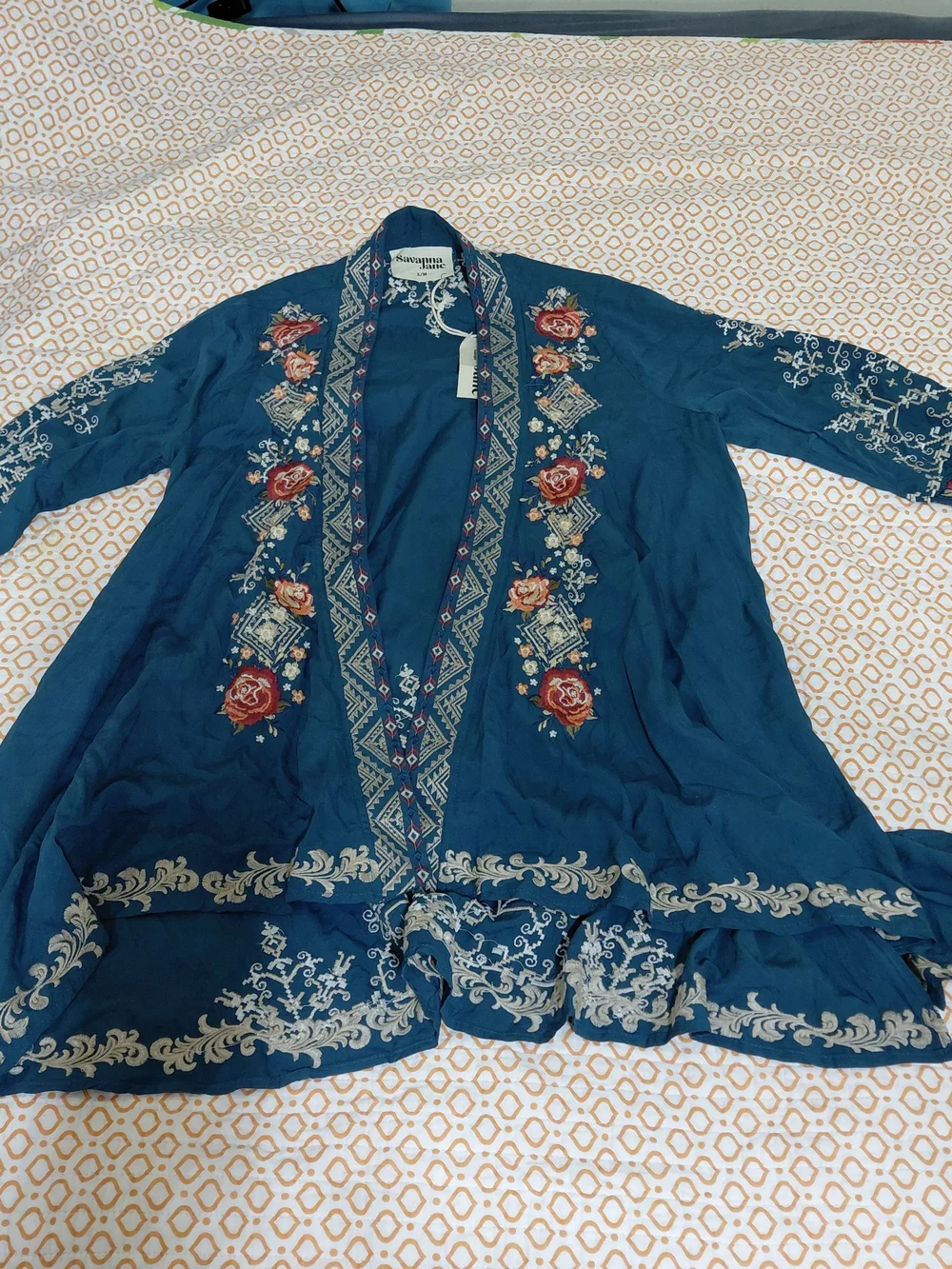 Savanna Jane Teal Embroidered Floral Kimono Robe #B37